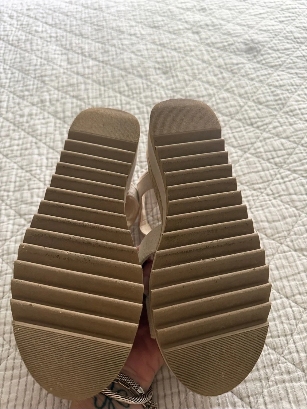 Tom’s Gia Natural Wedge Canvas Platform Sandals - 6.5